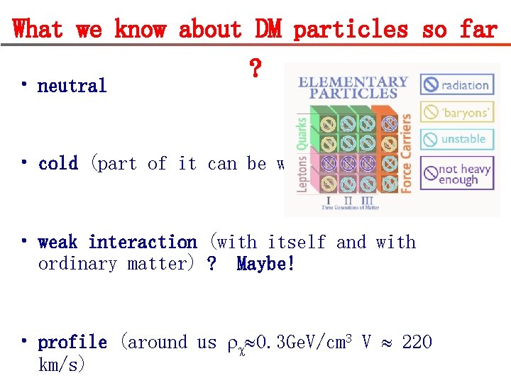 What we know about DM particles so far • neutral ? • cold (part