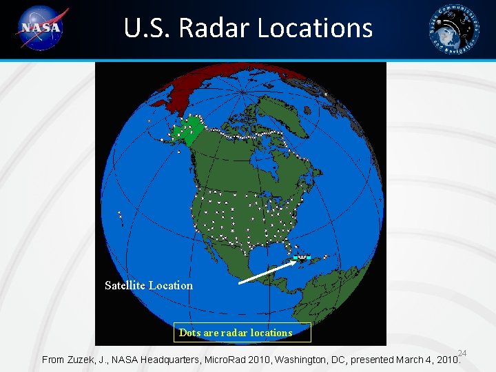 U. S. Radar Locations Satellite Location Dots are radar locations 24 From Zuzek, J.