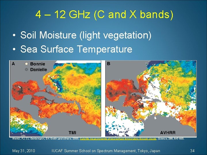 4 – 12 GHz (C and X bands) • Soil Moisture (light vegetation) •