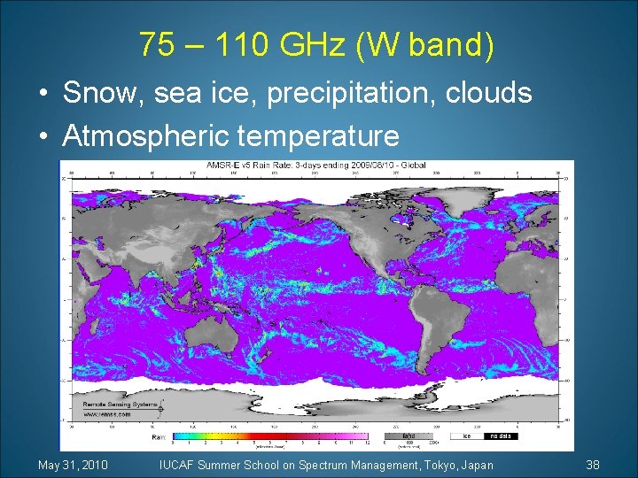 75 – 110 GHz (W band) • Snow, sea ice, precipitation, clouds • Atmospheric