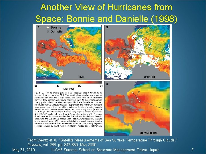 Another View of Hurricanes from Space: Bonnie and Danielle (1998) From Wentz et al.