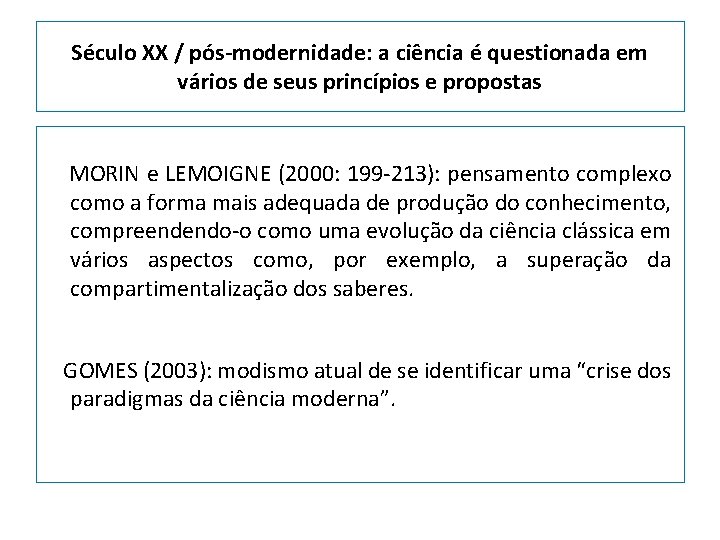 Século XX / pós-modernidade: a ciência é questionada em vários de seus princípios e