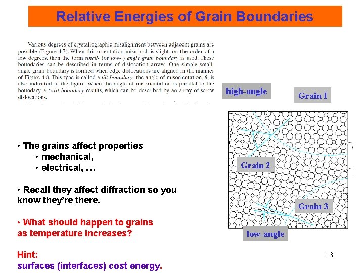 Relative Energies of Grain Boundaries high-angle • The grains affect properties • mechanical, •