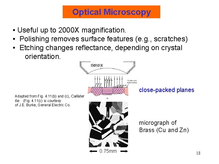 Optical Microscopy • Useful up to 2000 X magnification. • Polishing removes surface features