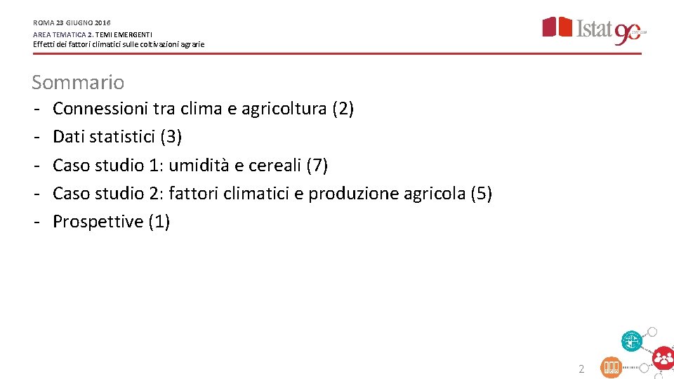ROMA 23 GIUGNO 2016 AREA TEMATICA 2. TEMI EMERGENTI Effetti dei fattori climatici sulle