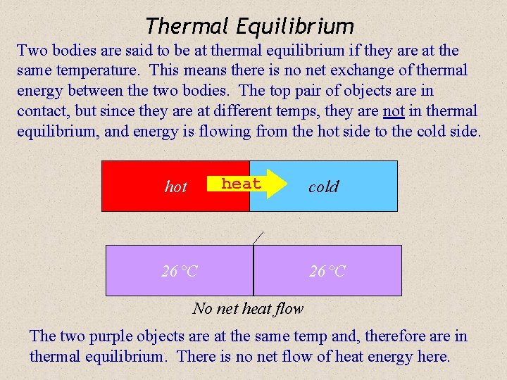 Thermal Equilibrium Two bodies are said to be at thermal equilibrium if they are