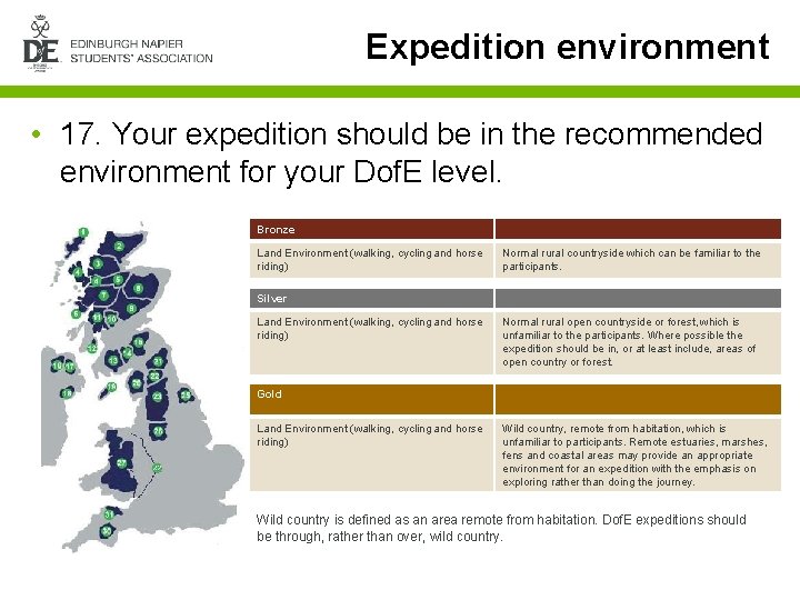 Expedition environment • 17. Your expedition should be in the recommended environment for your