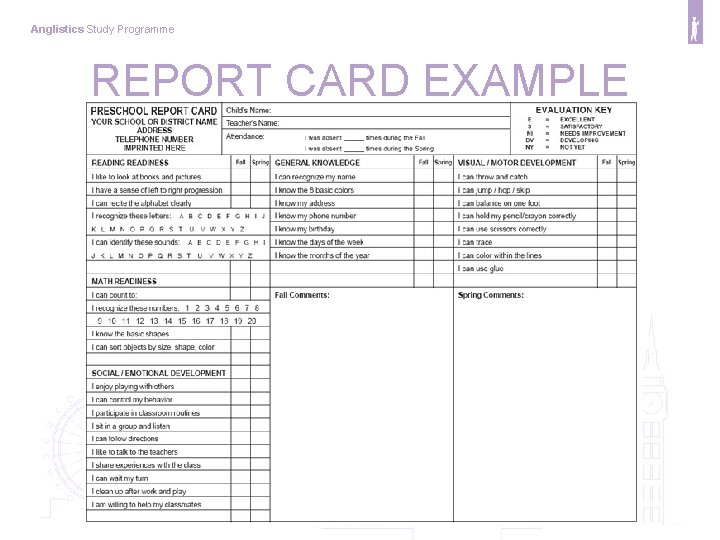 Anglistics Study Programme REPORT CARD EXAMPLE 