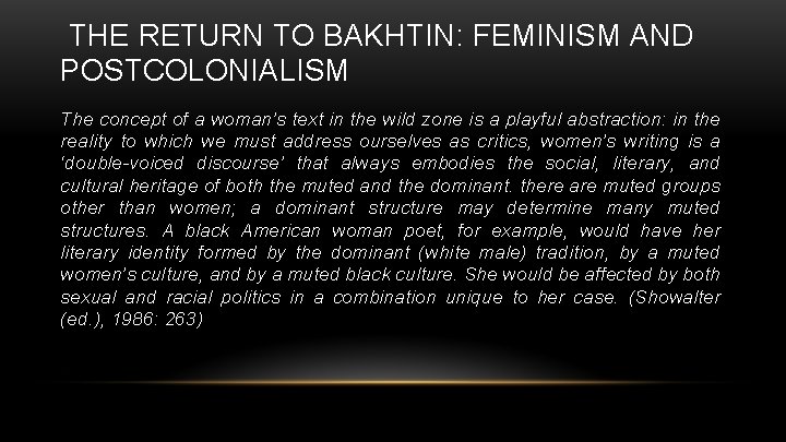 THE RETURN TO BAKHTIN: FEMINISM AND POSTCOLONIALISM The concept of a woman’s text in