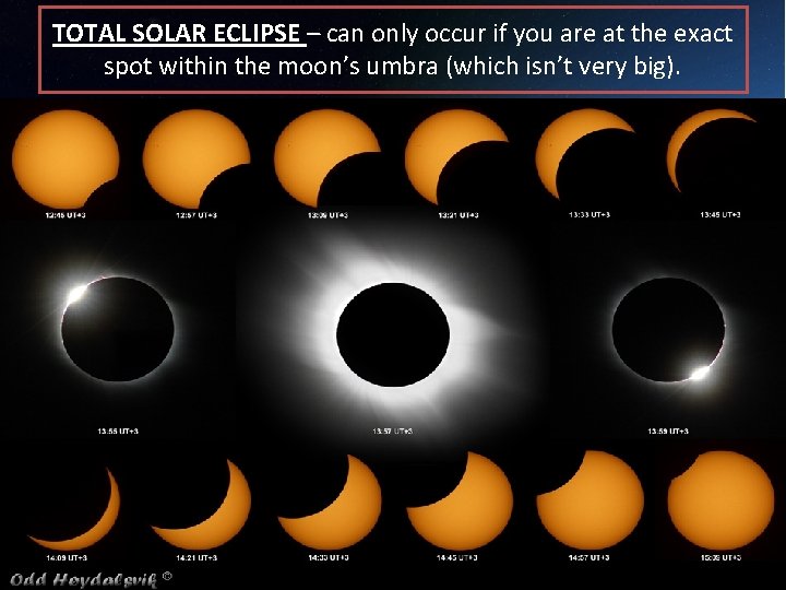 TOTAL SOLAR ECLIPSE – can only occur if you are at the exact spot