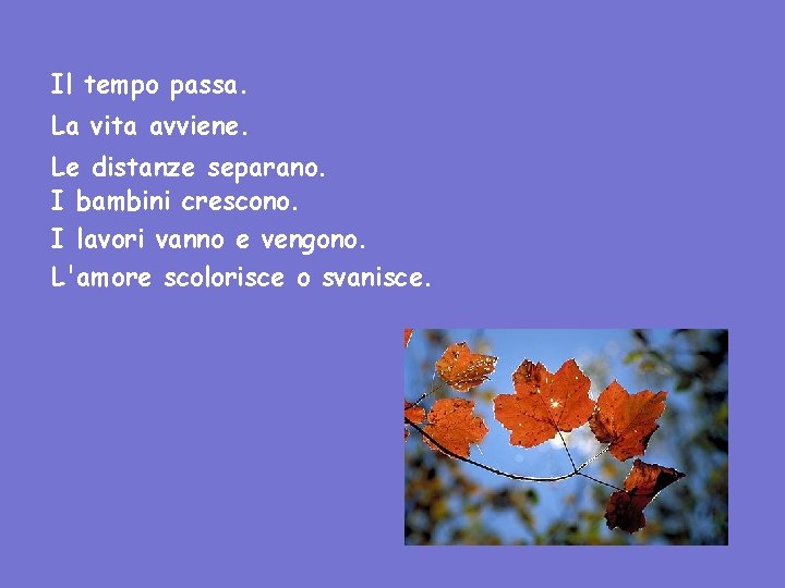 Il tempo passa. La vita avviene. Le distanze separano. I bambini crescono. I lavori