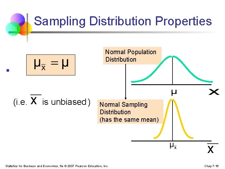 Sampling Distribution Properties Normal Population Distribution § (i. e. is unbiased ) Normal Sampling