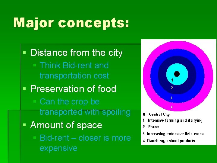 Major concepts: § Distance from the city § Think Bid-rent and transportation cost §