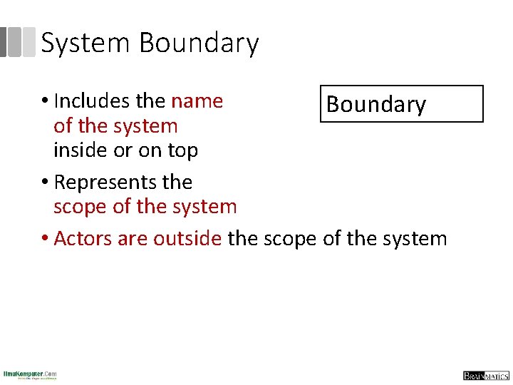 System Boundary • Includes the name Boundary of the system inside or on top