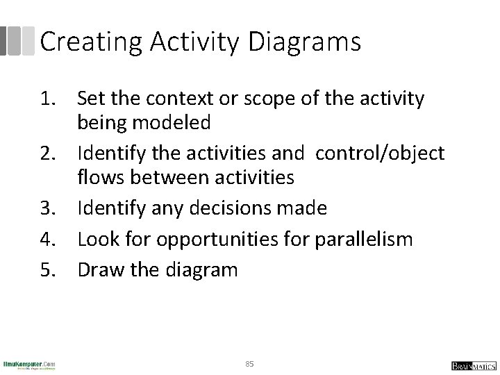 Creating Activity Diagrams 1. Set the context or scope of the activity being modeled