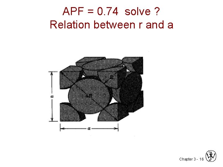 APF = 0. 74 solve ? Relation between r and a Chapter 3 -