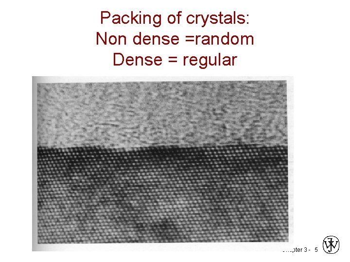 Packing of crystals: Non dense =random Dense = regular Chapter 3 - 5 