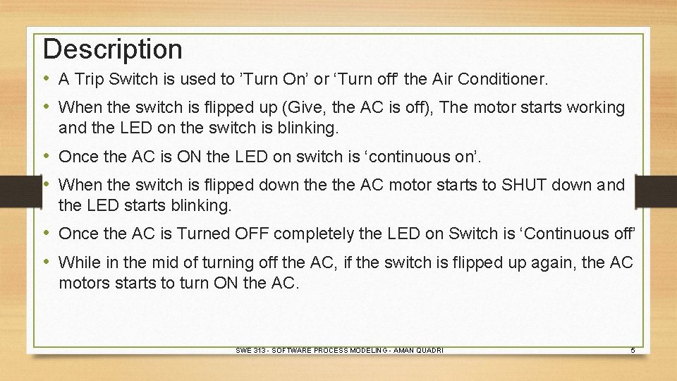 Description • A Trip Switch is used to ’Turn On’ or ‘Turn off’ the Description • A Trip Switch is used to ’Turn On’ or ‘Turn off’ the