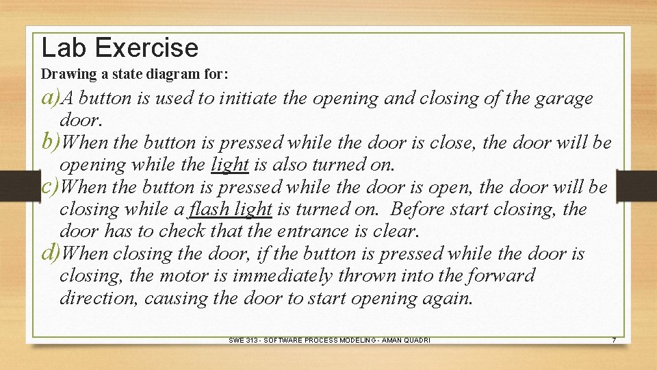 Lab Exercise Drawing a state diagram for: a)A button is used to initiate the Lab Exercise Drawing a state diagram for: a)A button is used to initiate the