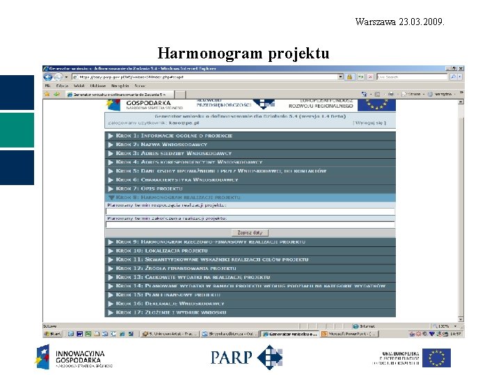 Warszawa 23. 03. 2009. Harmonogram projektu 