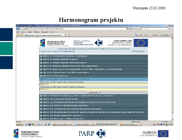 Warszawa 23. 03. 2009. Harmonogram projektu 
