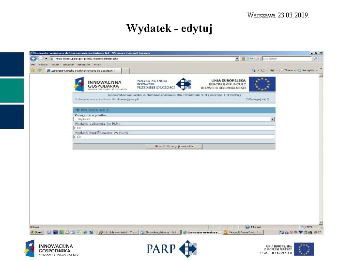 Warszawa 23. 03. 2009. Wydatek - edytuj 