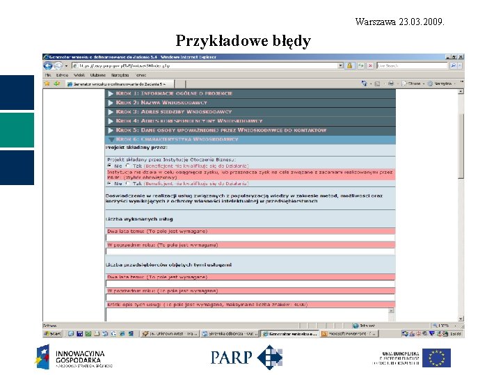 Warszawa 23. 03. 2009. Przykładowe błędy 