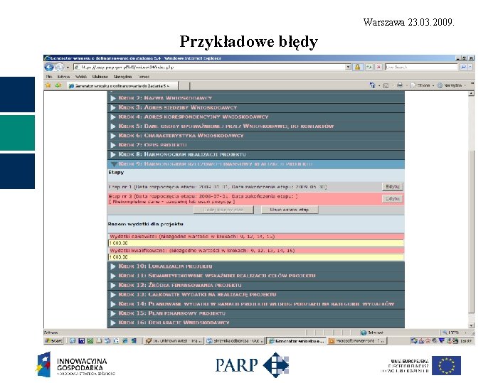Warszawa 23. 03. 2009. Przykładowe błędy 