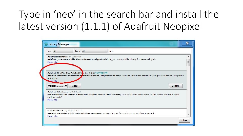 Type in ‘neo’ in the search bar and install the latest version (1. 1.