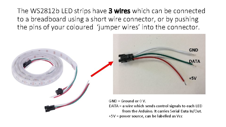 The WS 2812 b LED strips have 3 wires which can be connected to