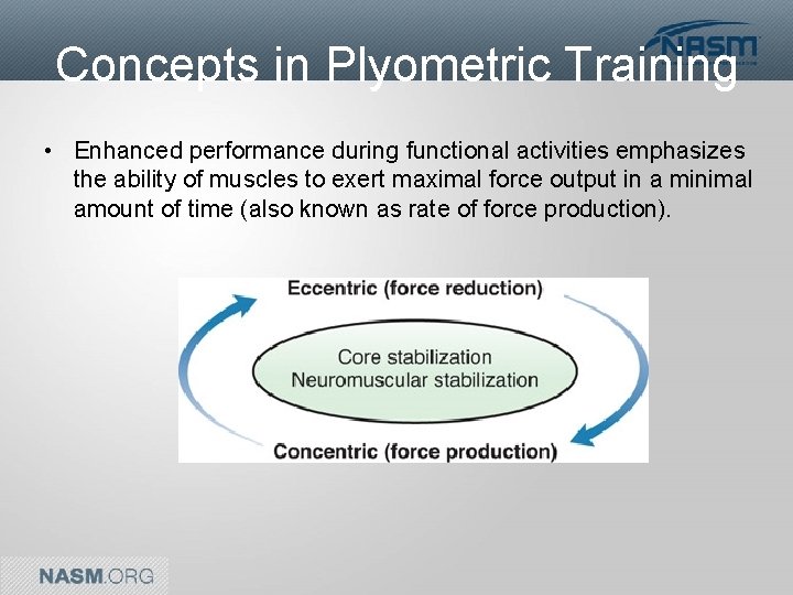 Concepts in Plyometric Training • Enhanced performance during functional activities emphasizes the ability of