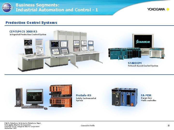 Business Segments: Industrial Automation and Control - 1 Production Control Systems CENTUM CS 3000