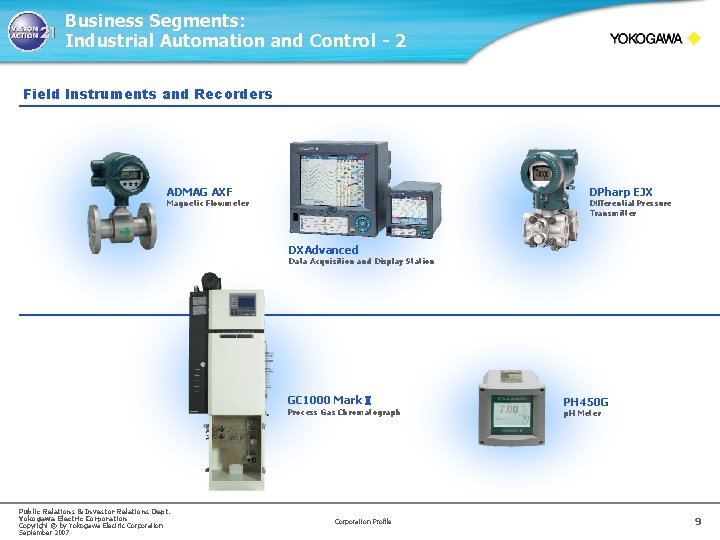 Business Segments: Industrial Automation and Control - 2 Field Instruments and Recorders ADMAG AXF