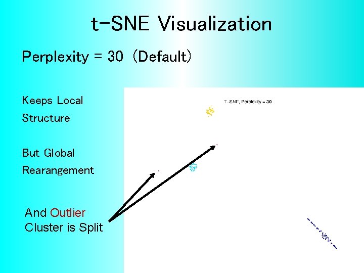 t-SNE Visualization Perplexity = 30 (Default) Keeps Local Structure But Global Rearangement And Outlier