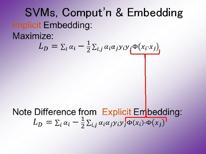 SVMs, Comput’n & Embedding • 