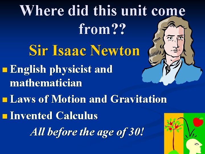 Where did this unit come from? ? Sir Isaac Newton n English physicist and
