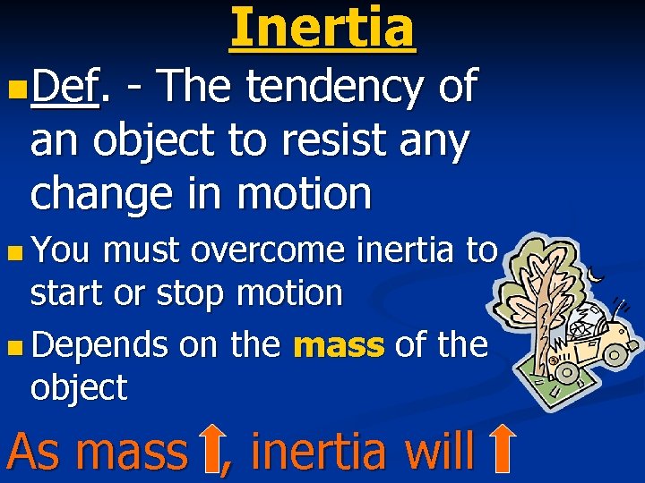 n. Def. Inertia - The tendency of an object to resist any change in