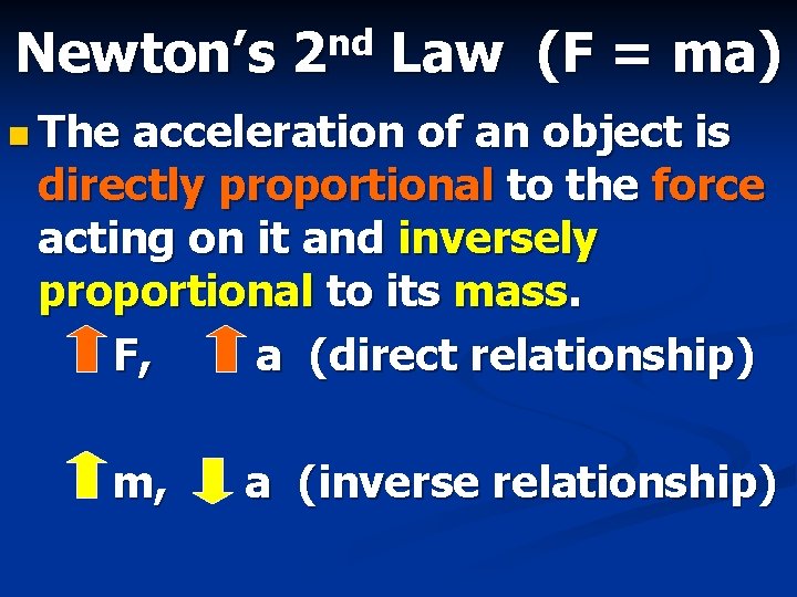 Newton’s nd 2 Law (F = ma) n The acceleration of an object is