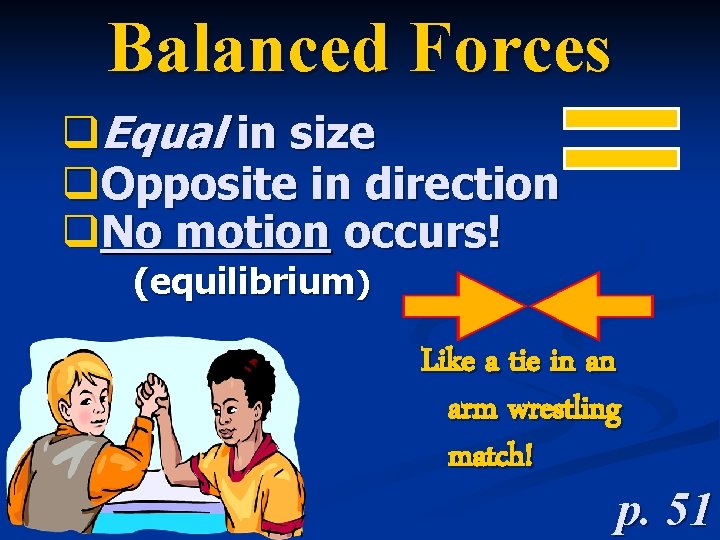 Balanced Forces q. Equal in size q. Opposite in direction q. No motion occurs!