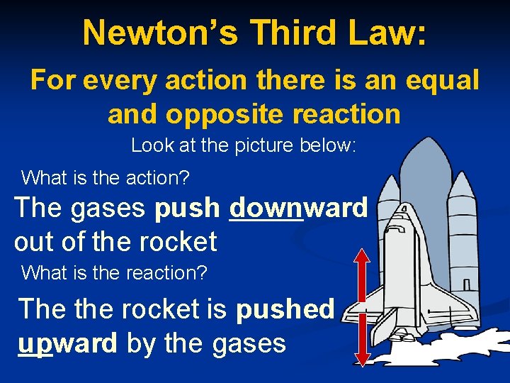 Newton’s Third Law: For every action there is an equal and opposite reaction Look