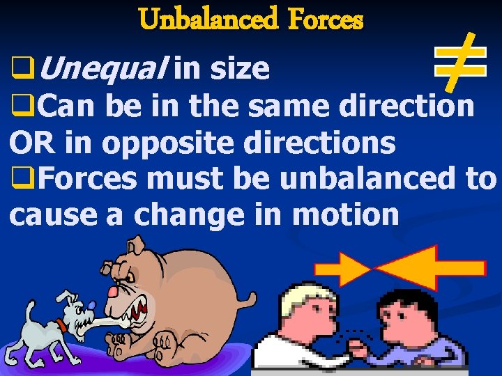 Unbalanced Forces q. Unequal in size q. Can be in the same direction OR