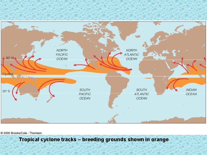 Tropical cyclone tracks – breeding grounds shown in orange 