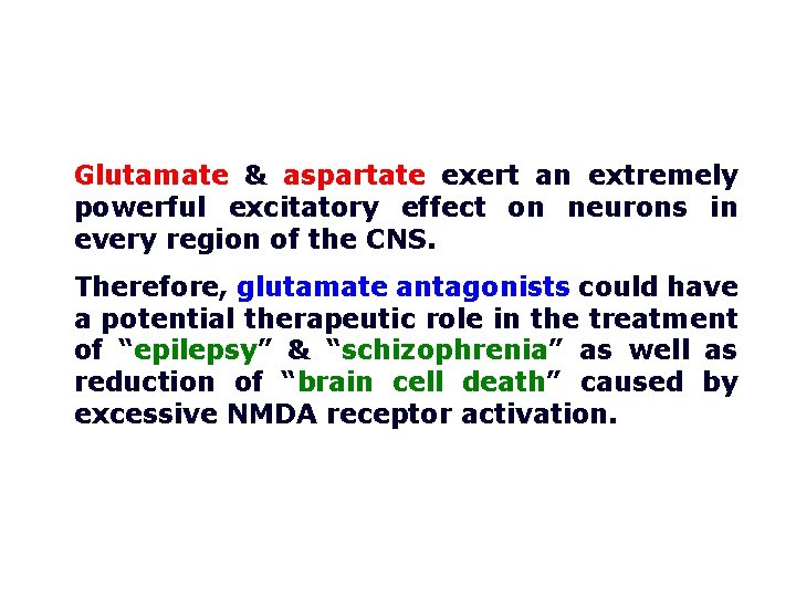 Glutamate & aspartate exert an extremely powerful excitatory effect on neurons in every region