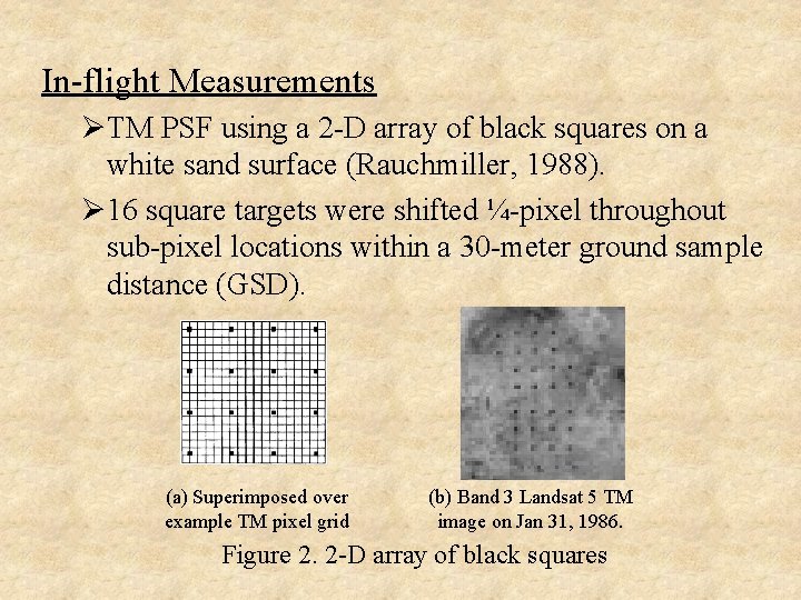 In-flight Measurements ØTM PSF using a 2 -D array of black squares on a