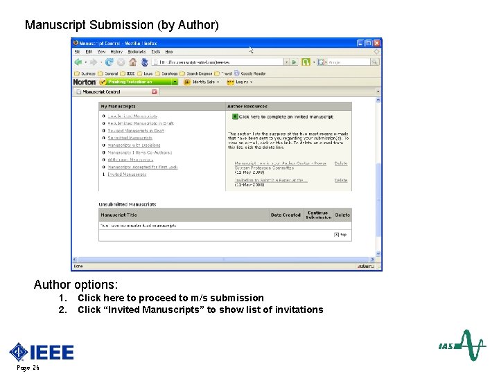 Manuscript Submission (by Author) Author options: 1. 2. Page 26 Click here to proceed
