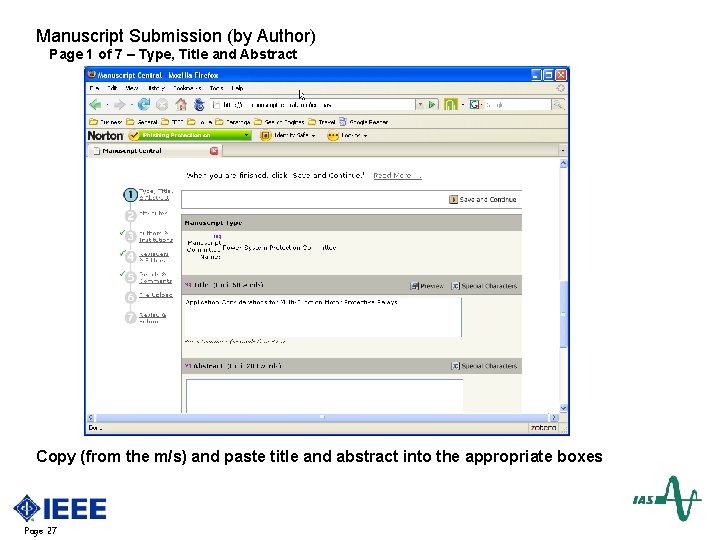 Manuscript Submission (by Author) Page 1 of 7 – Type, Title and Abstract Copy