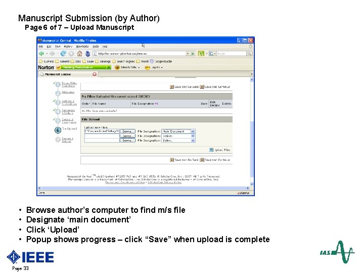 Manuscript Submission (by Author) Page 6 of 7 – Upload Manuscript • • Browse