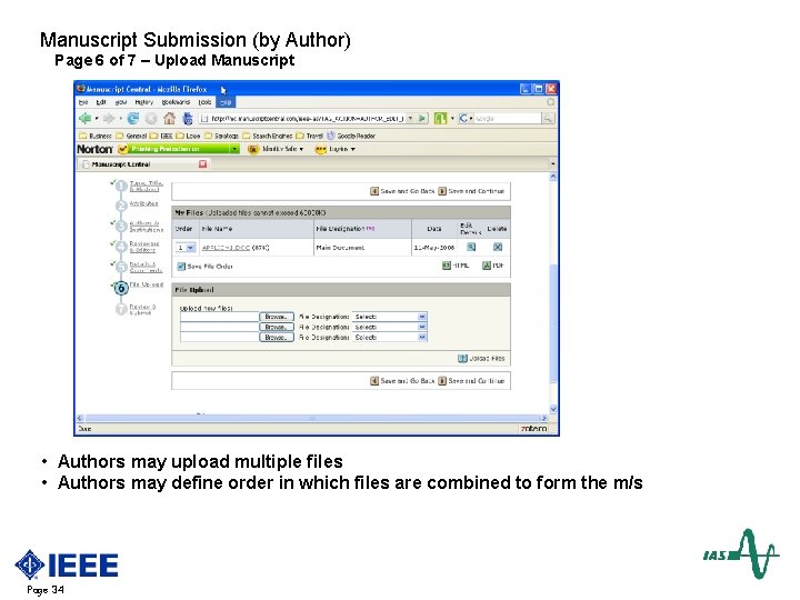 Manuscript Submission (by Author) Page 6 of 7 – Upload Manuscript • Authors may