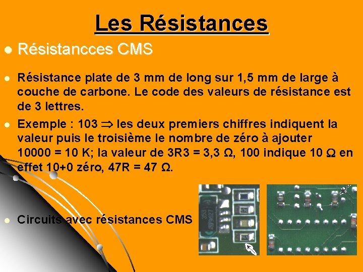 Les Résistances l Résistancces CMS l l Résistance plate de 3 mm de long