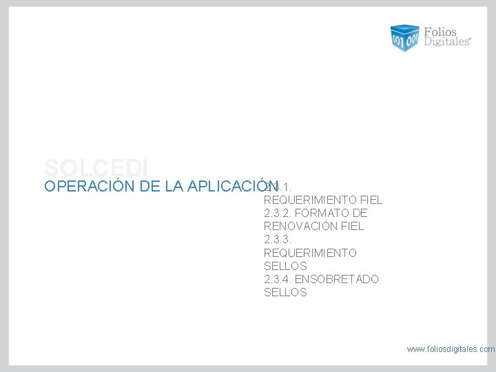 SOLCEDI 2. 3. 1. OPERACIÓN DE LA APLICACIÓN REQUERIMIENTO FIEL 2. 3. 2. FORMATO